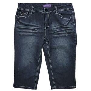 Deja Bleu Jeans Womens Blue Denim Capri Tapered Decorated Pockets Size 14